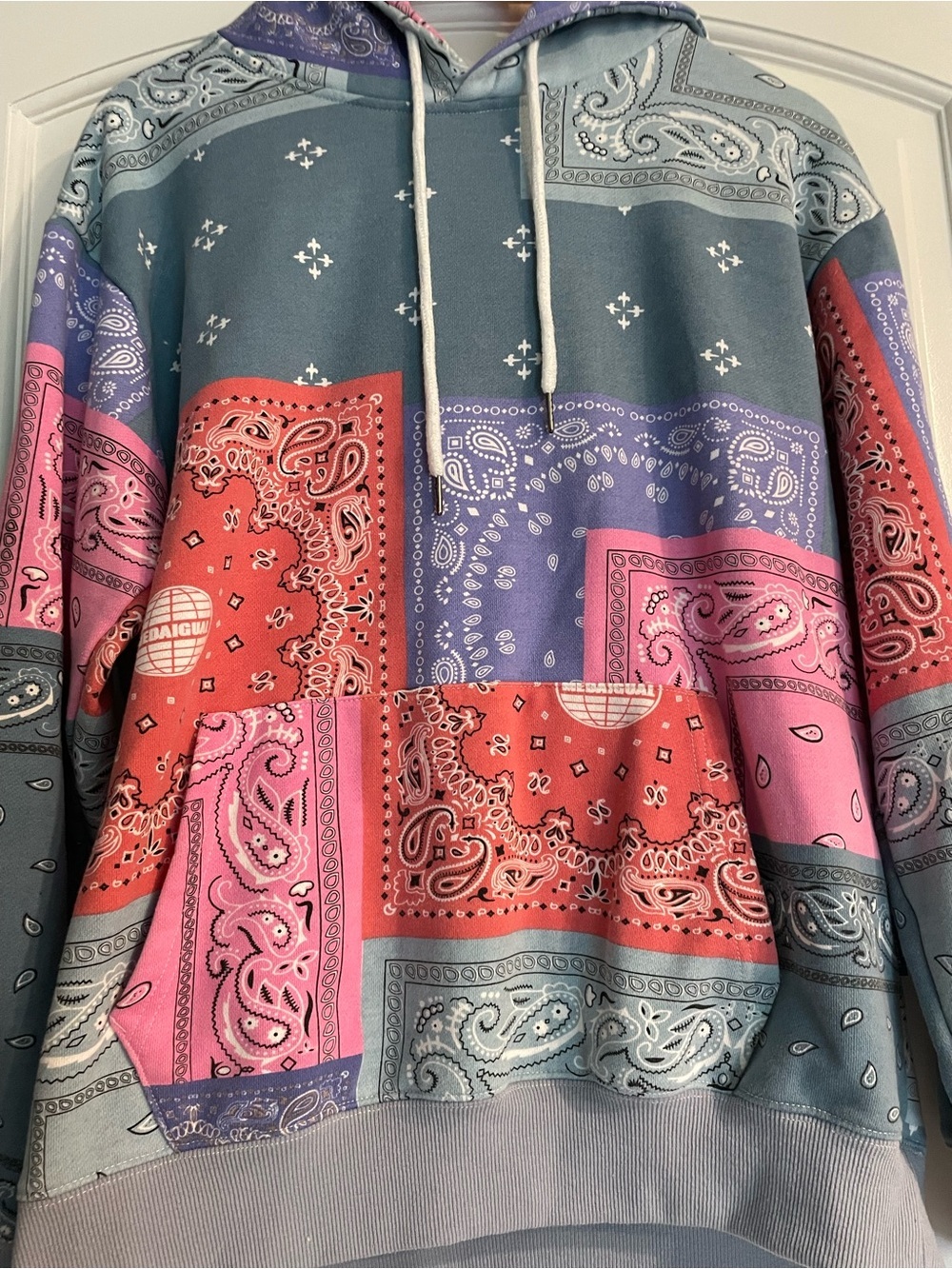 MEDAIGUAL Bandana Paisley Multicolor Fleece Pullover Hoodie Pockets Drawstring L - Picture 3 of 8